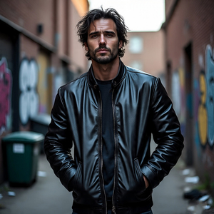 Chaqueta de motocicleta de alta calidad para hombre, cuello alto, piel de oveja, cuero PU, bolsillos delanteros, cremallera completa, ropa de abrigo de tela cálida para motorista - Product Image 4