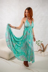 Calidad estándar Boho espalda descubierta Halter Maxi vestido Boho estilo gitano Maxi vestido - Product Image 5