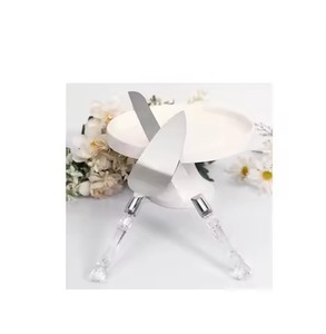 Ensemble couteau à gâteau et serveur en acier inoxydable argenté avec poignée en acrylique élégant de haute qualité - Product Image 1