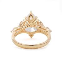 Bague pour femme en or 14 carats avec diamant de laboratoire taille marquise de 3,00 carats, couleur F, pureté VVS2, certifié IGI, et pierres latérales en forme de feuille de vigne