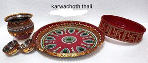 Thali brodé de luxe pour le festival des femmes élégantes à la mode indienne fait à la main pour karwa chauth ensemble pour la célébration - Product Image 2