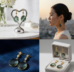 Pendientes de piedras preciosas verdes de lujo, joyería de plata colgante chapada en oro para mujer - Product Image 3