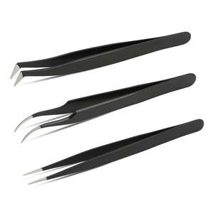 Ensemble de pinces à épiler pour extensions de cils en acier inoxydable, courbées et pointues, 3 pièces - Product Image 2