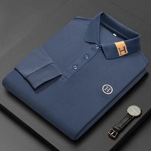 Camiseta de Manga Larga para Hombre, Estilo Jersey, con Solapa, Bordado con Diseño de Puntos, 180g, 100% Algodón, Moda Moderna, Primavera-Otoño - Product Image 1