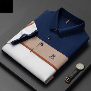 Camiseta Polo de Manga Corta de Alta Gama para Hombre, Cuello a Rayas, para Hombres de Mediana Edad - Product Image 4