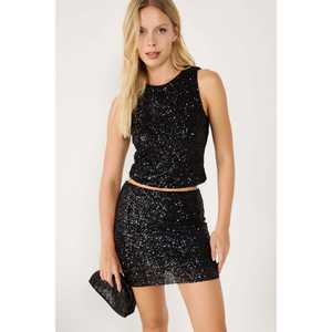 Chemise sans manches à col rond avec détails en paillettes noires - Product Image 4