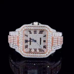 Montre de luxe en acier inoxydable bicolore pour hommes haute qualité Moissanite diamant VVS carré romain entièrement glacé hanche 20mm nouveauté - Product Image 1