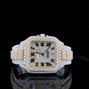 Montre analogique à cadran romain de style vintage de luxe pour hommes bicolore VVS Moissanite diamant verre carré Style Hip Hop haute qualité 20mm - Product Image 1