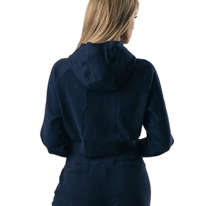 Calificado envío rápido ligero Raw Hem Stop francés Terry Crop Hoodie fabricante China - Product Image 3