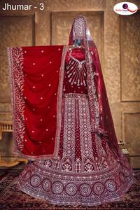 Moderne élégant marron rouge velours Lehenga plein Jarkan travail manuel 3M Flair Choli 1.2M lourd brodé Dupatta pour les fêtes d'hiver - Product Image 6