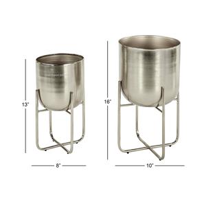 Maceta de flores de metal artesanal con soporte acabado plateado para decoración interior y exterior maceta y macetas ovaladas - Product Image 6