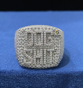 Hecho a mano 10K oro blanco personalizado Campeonato anillo estilo Hip Hop corte moissanita piedras rodio plateado diamante bodas fiestas - Product Image 1