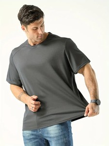 Camiseta de talla grande personalizada para hombre, manga corta, hombros caídos de gran tamaño, escote redondo, comprimido sostenible, antibolitas, antiarrugas - Product Image 5