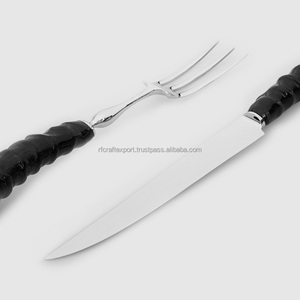 Juego de cubiertos chapados en oro brillante de aspecto increíble de la India por RF Crafts Cuerno Mango Cuchara y tenedor para servir regalos - Product Image 4