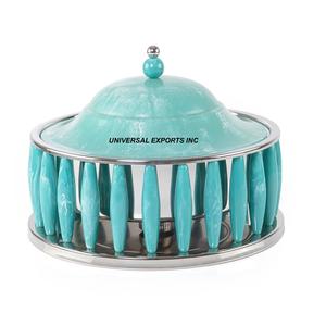 Pot en métal fini bleu Résine Fini À la main Designer Casserole Hôtel Fournitures En Gros Réchauffeur de nourriture en métal - Product Image 1