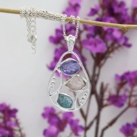 Collier pendentif en quartz rose tanzanite apatite brute en argent sterling 925 fait à la main bijoux en pierres précieuses naturelles