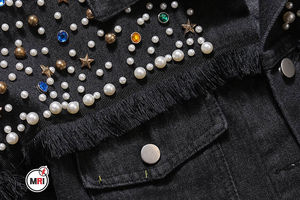 แจ็คเก็ตยีนส์วินเทจผ้าโพลีเอสเตอร์/คอตตอนคุณภาพสูง ดีไซน์ใหม่ทันสมัย ประดับมุก คุณภาพเยี่ยม สีสันตามสั่ง สำหรับฤดูใบไม้ร่วงและฤดูหนาว - Product Image 4