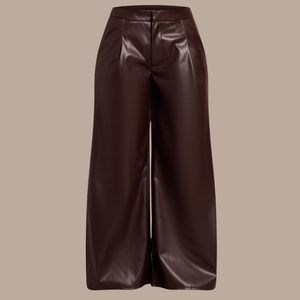 Pantalones de Cuero de Cintura Alta para Mujer, Estilo Casual, con Botones, Transpirables, de Satén, a la Moda, de Alta Calidad y Personalizables - Product Image 2