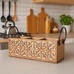 Porte-couverts en bois pour la décoration de la table à manger et solution de rangement pratique pour un usage quotidien à la maison - Product Image 2