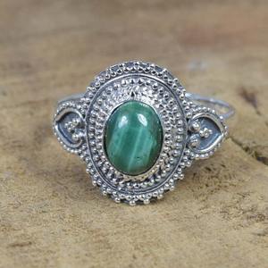 Bague élégante en malachite avec pierres précieuses en argent sterling 925 massif avec une forme ovale élégante plaquée rhodium pour les cadeaux de mariage - Product Image 5