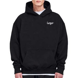 Wholesale Oversized Fashion Embroidery Blank Plain Fleece 100% Cotton Black Tops No <b>String</b> Printing Logo Men <b>Hoodie</b> - Product Image 1