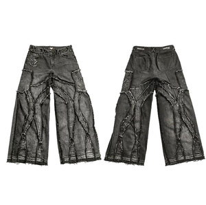 Pantalones Cargo de Hip Hop de Heavy Metal negros personalizados para hombre, 100% de algodón, cintura media, estilo de calle frontal plano - Product Image 1