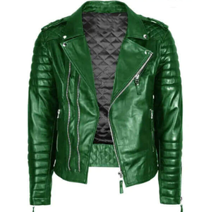 Motorcycle Leather Jacket - <b>Motorbike</b> Apparel Forest <b>Green</b> Biker Leather Men Jacket - Product Image 1