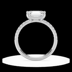 Bague de fiançailles en diamant de laboratoire taille émeraude, 2,20 CTW, certifiée IGI, or massif 14 carats, bande pavée - Product Image 3