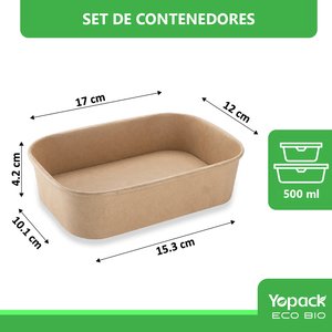 Contenedor rettangolare Kraft de 500 ml, ecologico y practico para alimentare, paquete de 300 unidades, Envios desde Mexico - Product Image 3