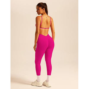 Conjuntos de Yoga de 2 Piezas, Top Deportivo Sin Costuras, Leggings de Cintura Alta, Elásticos, Transpirables, con Logotipo Frontal, Ropa Deportiva para Mujer - Product Image 3