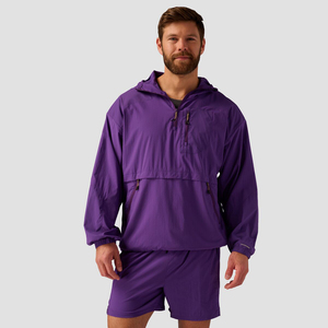 Custom Logo <b>Men's</b> Lightweight Hooded Windbreaker <b>Jacket</b> Waterproof Outdoor Sports <b>Pullover</b> Anorak Half Zip Hiking Running Coat - Product Image 1