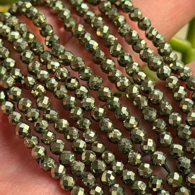 Handmade Genuine Pyrite Bracelet Dainty Minimalist Sparkling Faceted Round Beads Wholesale Jewelry