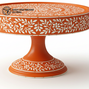 Support à gâteau artisanal écologique en os orange incrusté, résistant au lave-vaisselle, antiadhésif, non toxique, avec motif floral vibrant pour desserts - Product Image 5