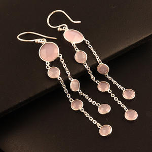 ตุ้มตรวจสอบโอชะตัดรอบสีชมพูชอลซิโดนีชุบเงินโคมระย้าออกแบบต่างหูชุดฝาเงินชุบต่างหูโซ่สายเคเบิล - Product Image 1