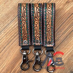 Personalized Hand <b>Tooled</b> Leather Keychain Cowhide Small Wristlet Durable and Long-lasting Genuine Leather Car Keychain Key <b>Clips</b> - Product Image 1