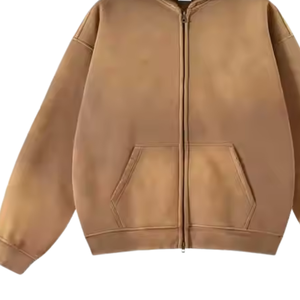 Sweat à capuche zippé délavé à l'acide pour hommes Veste polaire oversize et lourde Streetwear Vintage Logo personnalisé Coton épais Hiver Casual OEM - Product Image 6