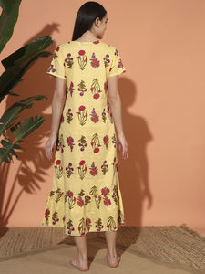 Women's 100% Cotton Elegant <b>Maternity</b> Lace <b>Nightgown</b> Half Sleeves Full Length Breathable Fabric Neck Floral Print Summer Single - Product Image 6