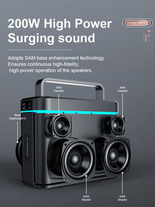 Enceinte portable Bluetooth XDOBO Truth 200W avec étanchéité IPX6, 20 heures d'autonomie, carte TF, AUX, USB et 2 microphones - Product Image 6