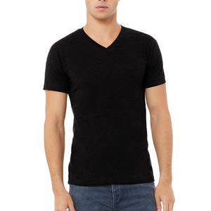 Camisetas personalizadas con cuello en V negro sólido Camisetas deportivas con cuello redondo transpirable - Product Image 1