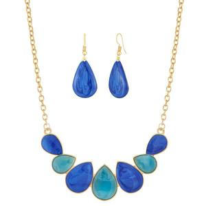 Ensemble de collier en émail bleu plaqué or Urthn Bijoux de mode 1112101A - Product Image 1