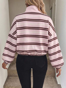 Custom Unisex Striped <b>Zip</b> <b>Up</b> <b>Jacket</b> Stand Collar Long Sleeve Casual Windbreaker Drawstring Hem Relaxed Fit Streetwear Hoodies - Product Image 5