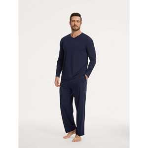 Ensemble de pyjama pour homme personnalisé de qualité supérieure, col en V, en soie et coton tricotés, décontracté, pour la maison et l'hôtel, avec logo personnalisé, imprimé sur toute la surface - Product Image 3