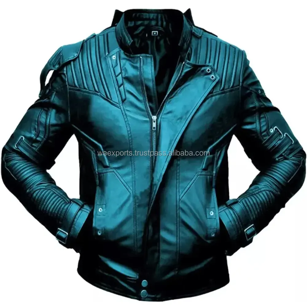 Moda tasarımları için erkek klasik Biker ceket motosiklet Pu deri ceket erkek Slim Fit PU deri ceket