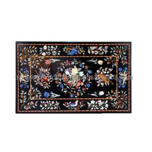 Marble Inlay <b>Table</b> Top Luxurious Living Room Furniture with Printed Pattern Elegant <b>Modern</b> <b>Black</b> - Product Image 1