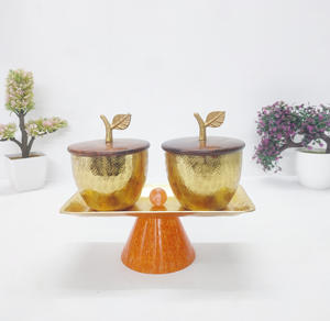 Plateau de service décoratif en émail avec bols Plateau de service de style nordique de qualité supérieure avec poignée et bol Bol de luxe moderne et design - Product Image 5