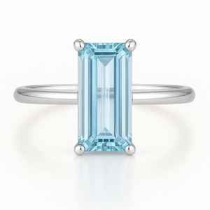 Anillo de bodas de oro blanco de 14 quilates de alta calidad con rodio de Topacio Azul de 5 quilates para bodas y otras ocasiones - Product Image 3