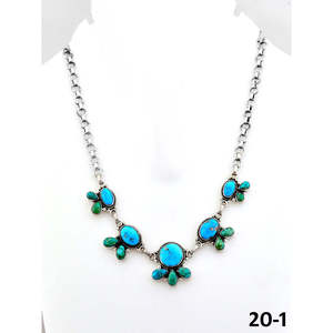 Collier artisanal du sud-ouest, motif floral en argent sterling, turquoise eau blanche et émeraude de la vallée - Product Image 1