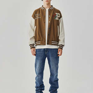 Veste universitaire en toile vintage pour homme avec logo personnalisé, col montant, broderie, patch, veste de style lettreman pour streetwear - Product Image 1