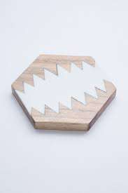 Ensemble Offre Spéciale de 4 sous-verres de boissons classiques hexagonaux en bois d'acacia et marbre Ensembles de pierre de table gratuits fabriqués par l'exportateur - Product Image 6