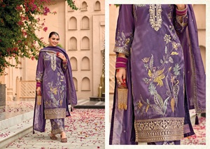 Beautiful Heavy Silk Simar with Embroidery Work Indian Pakistani <b>Top</b> Palazzo Dupatta Set - Product Image 2